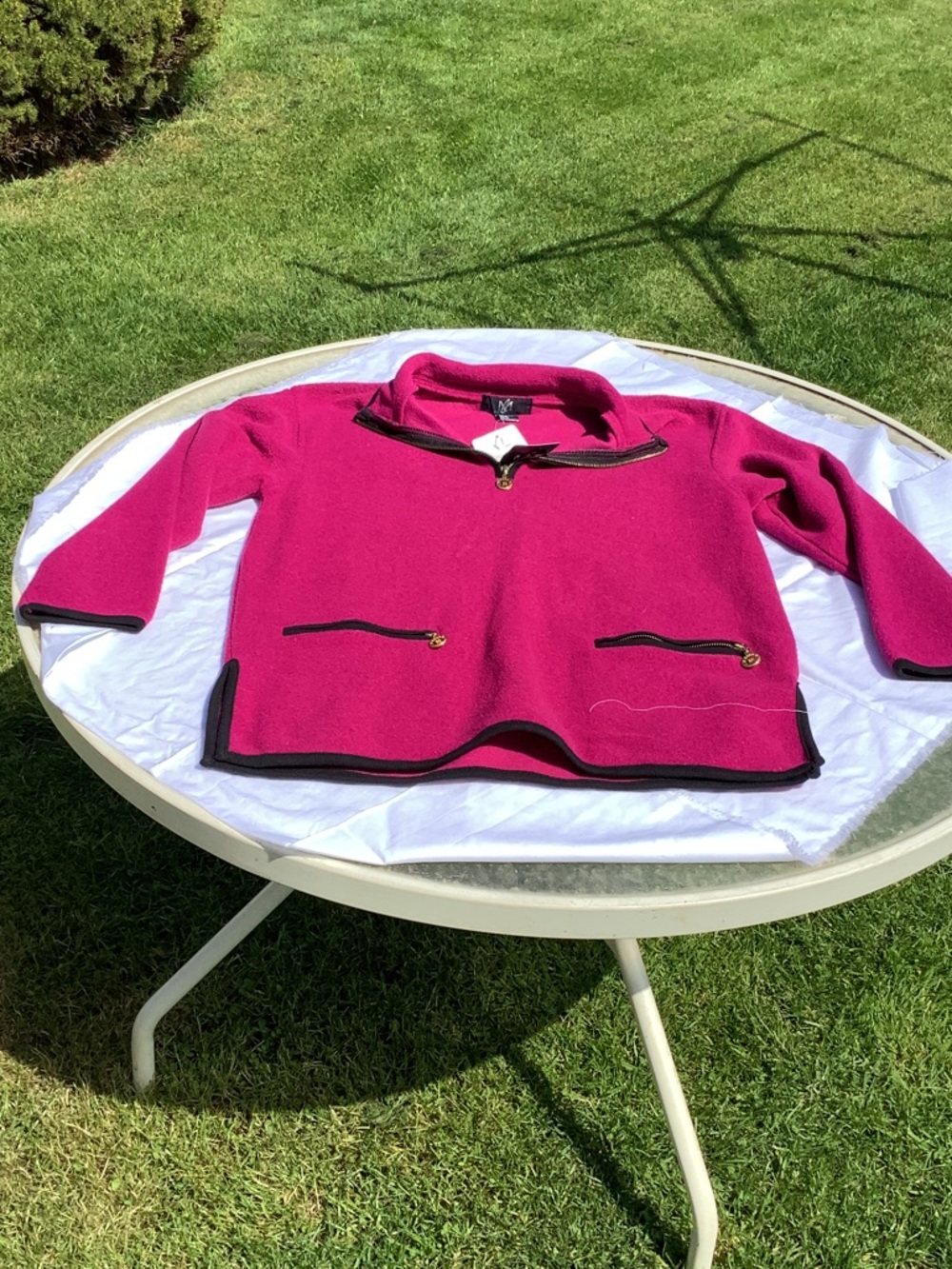 NWT' Fuchsia Zip-Neck Jacket with Black Trim